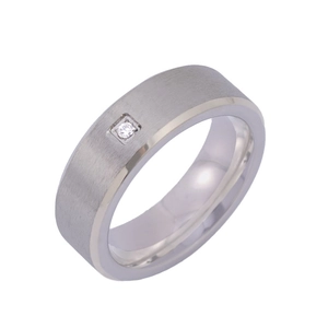 Men's minimalist titanium steel ring with brushed finish and single diamond inlay