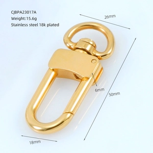 Detailed view of 18K gold-plated stainless steel lobster clasp with precise dimensions