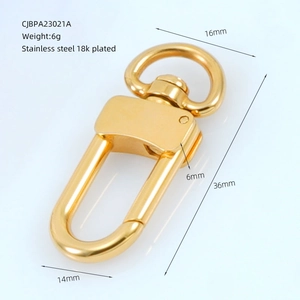 Detail showing 18k gold plated stainless steel lobster clasp with size measurements