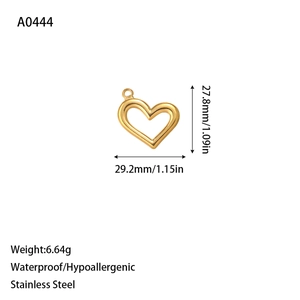 Gold hollow heart pendant in stainless steel with waterproof and hypoallergenic features