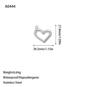 Polished silver stainless steel hollow heart pendant charm for DIY jewelry making