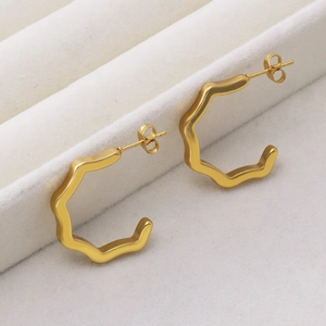 Orecchini geometrici vintage francesi in acciaio inossidabile oro opaco