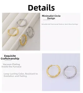 Detail of vacuum plated hoop earrings featuring half-hammered and half-polished texture