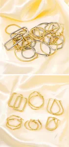 Detailed tile display of geometric titanium steel earrings in gold and silver finish