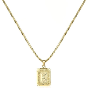 Collana da uomo con ciondolo quadrato a doppia faccia lettera K in oro 18 carati