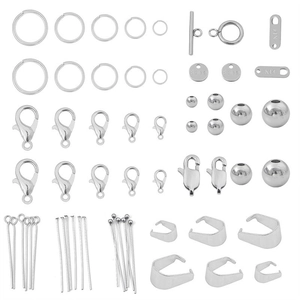 DIY jewelry making kit with 18K gold and stainless steel clasps, beads and jump rings
