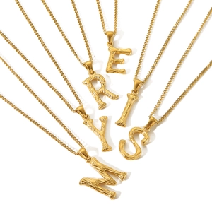 18K gold plated stainless steel initial necklaces with textured letter pendants
