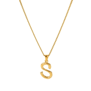 18K gold plated stainless steel letter S pendant necklace with textured O-chain