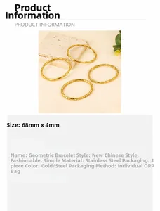 Detailed view of gold stainless steel bamboo style bangles with 68mm size specifications