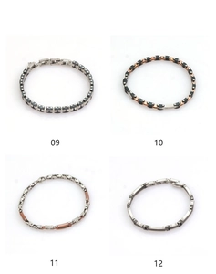 Detailed comparison of four industrial stainless steel bracelets with zircon inlays