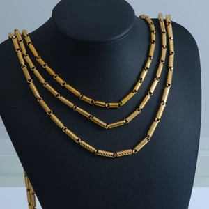 Three-piece 18K gold plated stainless steel layered necklaces with bamboo tube design