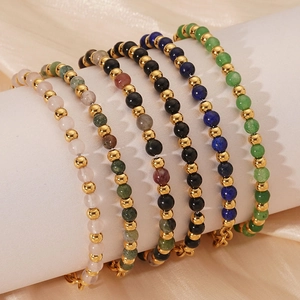 Bohemian Natural Stone Beaded Bracelet 18K Gold Plated Stainless Steel Adjustable Lapis Lazuli Rose Quartz Women Jewelry