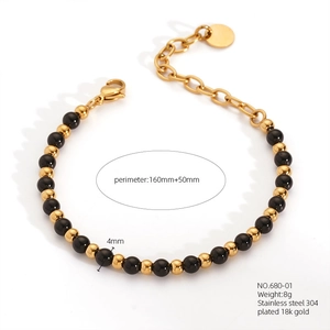 Detail of 18K gold-plated stainless steel bead bracelet with 160+50mm size dimensions