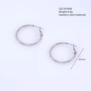 Silver stainless steel large hoop earrings with 40mm diameter and secure pin closure