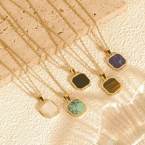 Minimalist Stainless Steel Octagon Pendant Necklace 18K Gold Plated Geometric Clavicle Chain Jewelry For Women Men Accessories