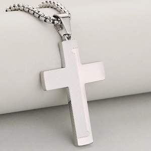 Minimalist stainless steel cross pendant necklace with brushed and polished finishes