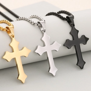 Minimalistischer Kreuzanhänger aus Edelstahl in Gold, Silber und mattem Schwarz für Herren