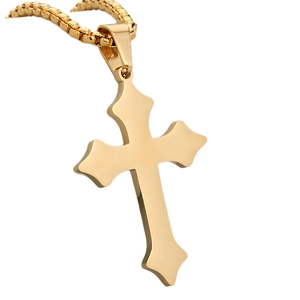 Polierte goldene Edelstahl Kreuzkette mit Vintage Wellenkanten für Herren