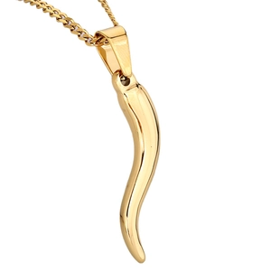 Collier avec pendentif piment corne italienne en acier inoxydable doré poli de vue latérale