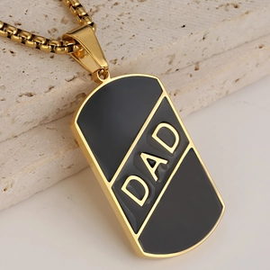 Colgante de Placa de Identidad de Acero Inoxidable Sin Cadena Letra DAD Esmalte Negro Hip Hop Joyería Regalo Para Padre