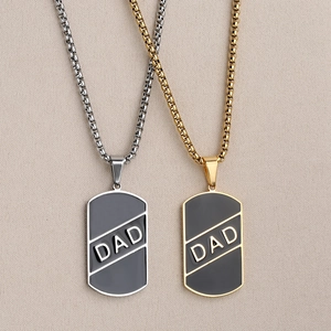 Juego de collares con colgante DAD de acero inoxidable en oro y plata con esmalte negro
