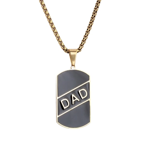 Collar para hombre de acero inoxidable con letras DAD y esmalte negro tipo placa militar