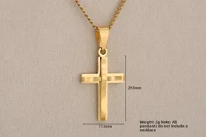 Polished gold double-layer cross pendant measuring 29.5mm by 17.5mm, chain not included