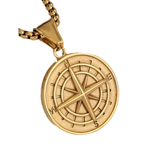 Collana con ciondolo a bussola dorata in acciaio inossidabile per uomo e donna