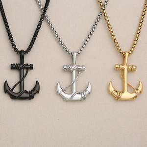 Pendenti ad ancora in acciaio inossidabile stile punk nero, argento e oro con catene