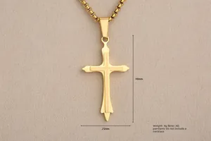 Gold double-layered stainless steel cross pendant, size 44x25mm, weighing 4g total