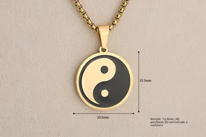 Detail view of Yin Yang pendant with 25.5mm diameter and 7g weight specifications