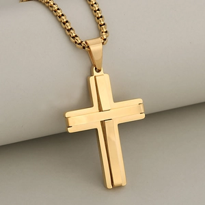 Stainless Steel 3D Layered Cross Pendant For Men Women Minimalist Jewelry Gold Silver Black Pendant Only Without Chain