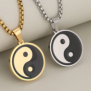 Gold and silver stainless steel Tai Chi Yin Yang pendant necklaces with box chain