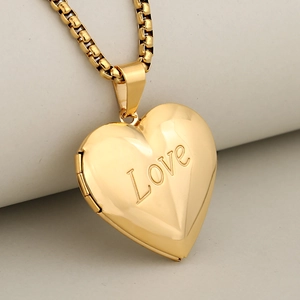 Minimalist Stainless Steel Heart Locket Pendant Only (Without Chain) Engraved Love Pattern Commemorative Photo Box Jewelry For Women