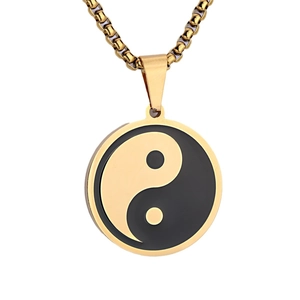 Golden stainless steel Yin Yang Tai Chi pendant necklace with elegant box chain
