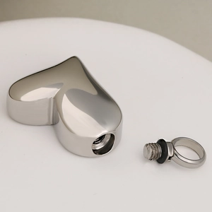 Polished heart-shaped stainless steel cremation urn pendant for ashes memorial