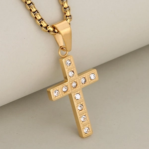 Stainless Steel Cross Pendant With Zirconia Inlay Minimalist Religious Fashion Jewelry For Women Men (Pendant Only)