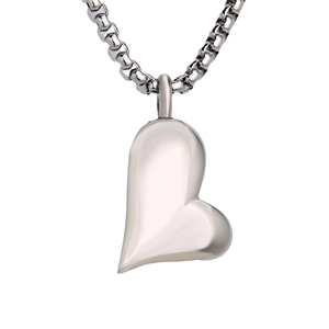 Polished silver stainless steel heart urn pendant with box chain for minimalist jewelry style
