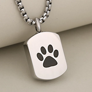 Stainless Steel Pet Cremation Urn Pendant For Ashes Waterproof Memorial Dog Tag Paw Print Pendant Only Without Chain