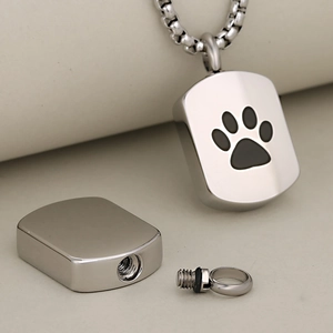 Stainless steel pet urn necklace with paw print pendant for ashes memorial