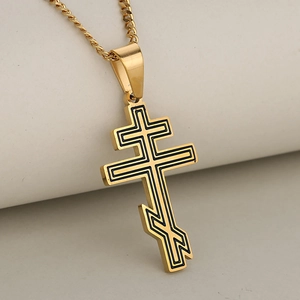 Vintage Stainless Steel Russian Orthodox Cross Pendant Necklace For Men Gold Silver Slavic Religious Jewelry Necklaces