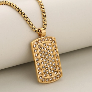 Hip Hop Stainless Steel Pendant Necklace Full Pave Zirconia Rectangular Dog Tag Military Card Fashion Men Jewelry Luxury Personalized Style