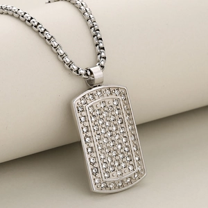 Luxurious hip hop military dog tag pendant necklace with full cubic zirconia stones