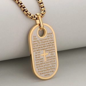 Tweekleurige roestvrijstalen dog tag hanger met kruis en gegraveerd gebed