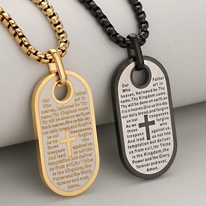 Minimalistische roestvrijstalen ketting met kruishanger en gegraveerd Onze Vader gebed