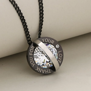 Fashion Stainless Steel Round Zirconia Pendant Necklace For Men Women Engraved Love Letter Jewelry Couple Gift Black Silver