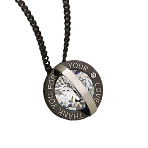 Starry sky round crystal pendant in black stainless steel with Thank You For Your Love engraving