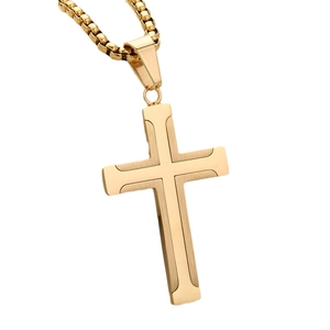 Collana con ciondolo a croce in acciaio inossidabile dorato con finitura opaca