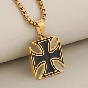 Retro Stainless Steel Iron Cross Pendant Necklace For Unisex Hip Hop Gothic Enamel Jewelry Gold Silver Tone Box Chain
