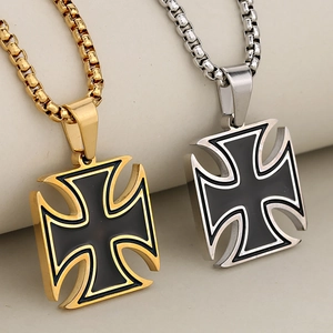 Hip hop vintage cross pendant necklaces in gold and silver finish with black enamel detail